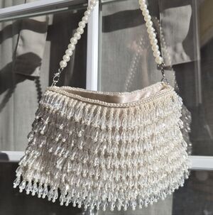 Chic Beaded Women's Clutch with Pearl Handle